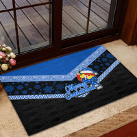 Tonga Christmas Rubber Doormat Tongan Coat of Arms Santa With Ngatu Pattern Christmas Blue Style LT03 - Polynesian Pride