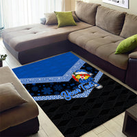 Personalised Tonga Christmas Area Rug Tongan Coat of Arms Santa With Ngatu Pattern Christmas Blue Style LT03 - Polynesian Pride
