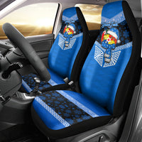 Personalised Tonga Christmas Car Seat Cover Tongan Coat of Arms Santa With Ngatu Pattern Christmas Blue Style LT03 - Polynesian Pride