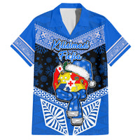 Personalised Tonga Christmas Family Matching Summer Maxi Dress and Hawaiian Shirt Tongan Coat of Arms Santa With Ngatu Pattern Christmas Blue Style LT03 Dad's Shirt - Short Sleeve Blue - Polynesian Pride