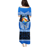 Personalised Tonga Christmas Puletasi Tongan Coat of Arms Santa With Ngatu Pattern Christmas Blue Style LT03 - Polynesian Pride