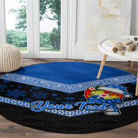 Personalised Tonga Christmas Round Carpet Tongan Coat of Arms Santa With Ngatu Pattern Christmas Blue Style LT03 - Polynesian Pride