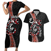 Aotearoa Toitu Te Tiriti Couples Matching Short Sleeve Bodycon Dress and Hawaiian Shirt Maori Taniwha Haka - Honour the Treaty LT03