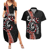 Aotearoa Toitu Te Tiriti Couples Matching Summer Maxi Dress and Hawaiian Shirt Maori Taniwha Haka - Honour the Treaty LT03