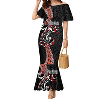 Aotearoa Toitu Te Tiriti Family Matching Mermaid Dress and Hawaiian Shirt Maori Taniwha Haka - Honour the Treaty LT03 Mom's Dress Black - Polynesian Pride
