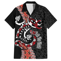 Aotearoa Toitu Te Tiriti Family Matching Off Shoulder Short Dress and Hawaiian Shirt Maori Taniwha Haka - Honour the Treaty LT03 Dad's Shirt - Short Sleeve Black - Polynesian Pride