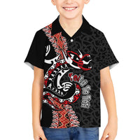 Aotearoa Toitu Te Tiriti Family Matching Short Sleeve Bodycon Dress and Hawaiian Shirt Maori Taniwha Haka - Honour the Treaty LT03 Son's Shirt Black - Polynesian Pride