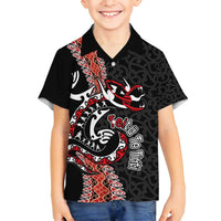 Aotearoa Toitu Te Tiriti Family Matching Summer Maxi Dress and Hawaiian Shirt Maori Taniwha Haka - Honour the Treaty LT03 Son's Shirt Black - Polynesian Pride