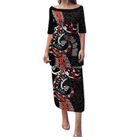 Aotearoa Toitu Te Tiriti Puletasi Maori Taniwha Haka - Honour the Treaty LT03 Long Dress Black - Polynesian Pride