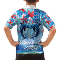 Hawaiian Dolphin Love Couple - Ocean Heart Family Matching Off Shoulder Short Dress and Hawaiian Shirt LT03 - Polynesian Pride