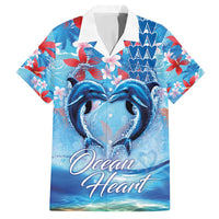 Hawaiian Dolphin Love Couple - Ocean Heart Family Matching Tank Maxi Dress and Hawaiian Shirt LT03 Dad's Shirt - Short Sleeve Blue - Polynesian Pride