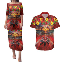 Hawaiian Turtle Love Couple Couples Matching Puletasi and Hawaiian Shirt Ocean Serenade - Honu Honi Ihu with Hibiscus and Romantic Sunset Red Color LT03 Red - Polynesian Pride