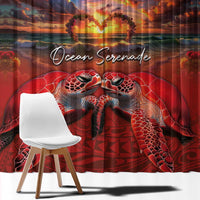 Hawaiian Turtle Love Couple Window Curtain Ocean Serenade - Honu Honi Ihu with Hibiscus and Romantic Sunset Red Color