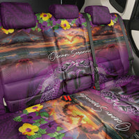 Hawaiian Turtle Love Couple Back Car Seat Cover Ocean Serenade - Honu Honi Ihu with Hibiscus and Romantic Sunset Purple Color