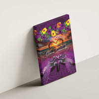 Hawaiian Turtle Love Couple Canvas Wall Art Ocean Serenade - Honu Honi Ihu with Hibiscus and Romantic Sunset Purple Color