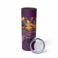 Hawaiian Turtle Love Couple Skinny Tumbler Ocean Serenade - Honu Honi Ihu with Hibiscus and Romantic Sunset Purple Color