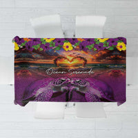 Hawaiian Turtle Love Couple Tablecloth Ocean Serenade - Honu Honi Ihu with Hibiscus and Romantic Sunset Purple Color LT03 Purple - Polynesian Pride