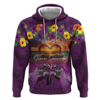 Hawaiian Turtle Love Couple Zip Hoodie Ocean Serenade - Honu Honi Ihu with Hibiscus and Romantic Sunset Purple Color LT03 Pullover Hoodie Purple - Polynesian Pride