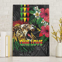 Hawaiian One Love Canvas Wall Art Reggae Lion Tropical Plants and Kakau with Tribal Pattern