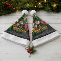Hawaiian One Love Christmas Santa Hat Reggae Lion Tropical Plants and Kakau with Tribal Pattern