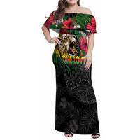 Hawaiian One Love Family Matching Off Shoulder Maxi Dress and Hawaiian Shirt Reggae Lion Tropical Plants and Kakau with Tribal Pattern
