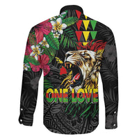 Hawaiian One Love Family Matching Puletasi and Hawaiian Shirt Reggae Lion Tropical Plants and Kakau with Tribal Pattern