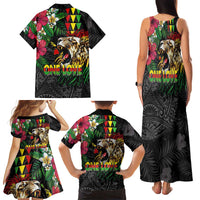 Hawaiian One Love Family Matching Tank Maxi Dress and Hawaiian Shirt Reggae Lion Tropical Plants and Kakau with Tribal Pattern LT03 - Polynesian Pride