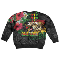 Hawaiian One Love Kid Ugly Christmas Sweater Reggae Lion Tropical Plants and Kakau with Tribal Pattern LT03 - Polynesian Pride