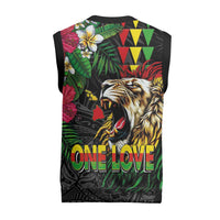Hawaiian One Love Christmas Knitted V-Neck Vest Reggae Lion Tropical Plants and Kakau with Tribal Pattern LT03 - Polynesian Pride