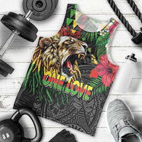Hawaiian One Love Men Tank Top Reggae Lion Tropical Plants and Kakau with Tribal Pattern