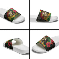 Hawaiian One Love Slide Sandals Reggae Lion Tropical Plants and Kakau with Tribal Pattern