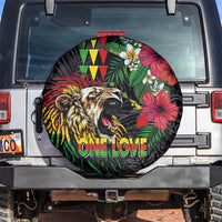 Hawaiian One Love Spare Tire Cover Reggae Lion Tropical Plants and Kakau with Tribal Pattern LT03 Black - Polynesian Pride