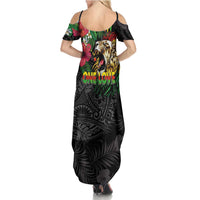 Hawaiian One Love Summer Maxi Dress Reggae Lion Tropical Plants and Kakau with Tribal Pattern