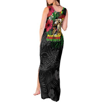 Hawaiian One Love Tank Maxi Dress Reggae Lion Tropical Plants and Kakau with Tribal Pattern LT03 - Polynesian Pride