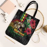 Hawaiian One Love Tote Bag Reggae Lion Tropical Plants and Kakau with Tribal Pattern