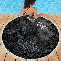 Hawaiian Tropical Plants and Tribal Whales Beach Blanket Polynesian Art Tattoo Grayscale