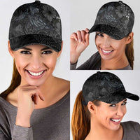 Hawaiian Tropical Plants and Tribal Whales Classic Cap Polynesian Art Tattoo Grayscale