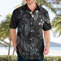Hawaiian Tropical Plants and Tribal Whales Hawaiian Shirt Polynesian Art Tattoo Grayscale