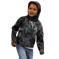 Hawaiian Tropical Plants and Tribal Whales Kid Hoodie Polynesian Art Tattoo Grayscale LT03 - Polynesian Pride