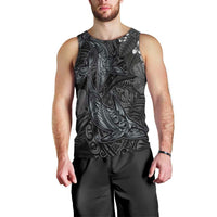 Hawaiian Tropical Plants and Tribal Whales Men Tank Top Polynesian Art Tattoo Grayscale LT03 - Polynesian Pride