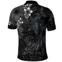 Hawaiian Tropical Plants and Tribal Whales Polo Shirt Polynesian Art Tattoo Grayscale LT03 - Polynesian Pride