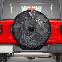 Hawaiian Tropical Plants and Tribal Whales Spare Tire Cover Polynesian Art Tattoo Grayscale LT03 - Polynesian Pride