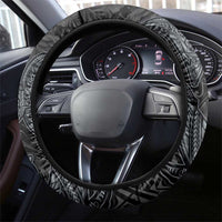 Hawaiian Tropical Plants and Tribal Whales Steering Wheel Cover Polynesian Art Tattoo Grayscale LT03 - Polynesian Pride