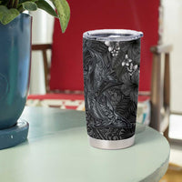 Hawaiian Tropical Plants and Tribal Whales Tumbler Cup Polynesian Art Tattoo Grayscale LT03 - Polynesian Pride