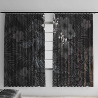 Hawaiian Tropical Plants and Tribal Whales Window Curtain Polynesian Art Tattoo Grayscale
