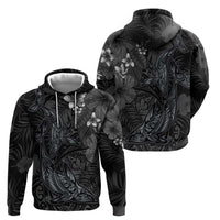 Hawaiian Tropical Plants and Tribal Whales Zip Hoodie Polynesian Art Tattoo Grayscale LT03 - Polynesian Pride