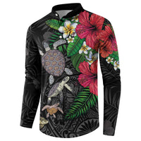Hawaiian Tropical Plants and Turtles Button Sweatshirt Polynesian Art Motifs LT03 - Polynesian Pride