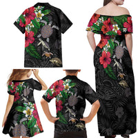Hawaiian Tropical Plants and Turtles Family Matching Off Shoulder Maxi Dress and Hawaiian Shirt Polynesian Art Motifs LT03 - Polynesian Pride