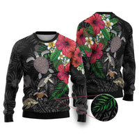 Hawaiian Tropical Plants and Turtles Ugly Christmas Sweater Polynesian Art Motifs