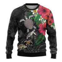 Hawaiian Tropical Plants and Turtles Ugly Christmas Sweater Polynesian Art Motifs